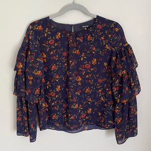 Madewell floral ruffled trumpet sleeve top